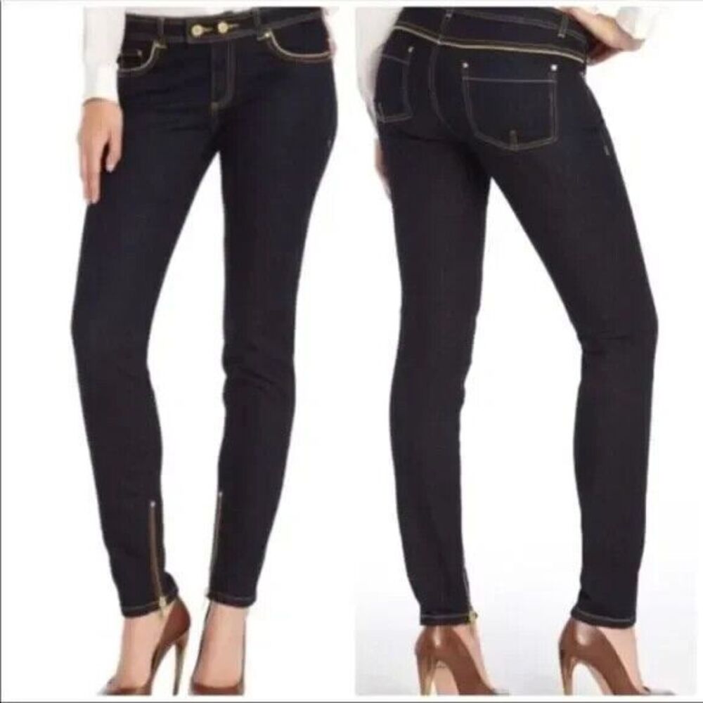 Rachel Zoe Womens Size 29 Julie Dark Wash Gold Trim Ankle Zippers Skinny NWOT
